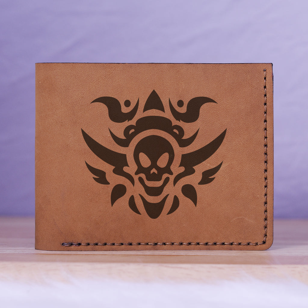 Men's Rock Style Skull Genuine Leather Blocking Bifold Wallet MHLT_01_BRN