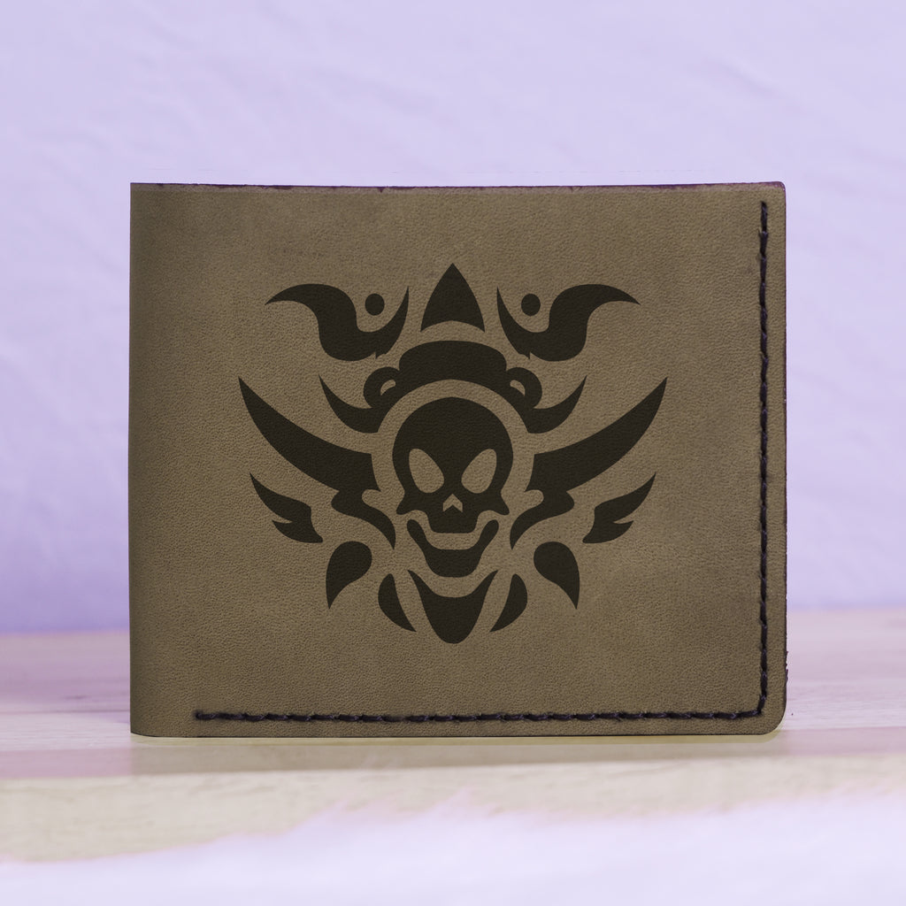 Men's Rock Style Skull Genuine Leather Blocking Bifold Wallet MHLT_01_GRN