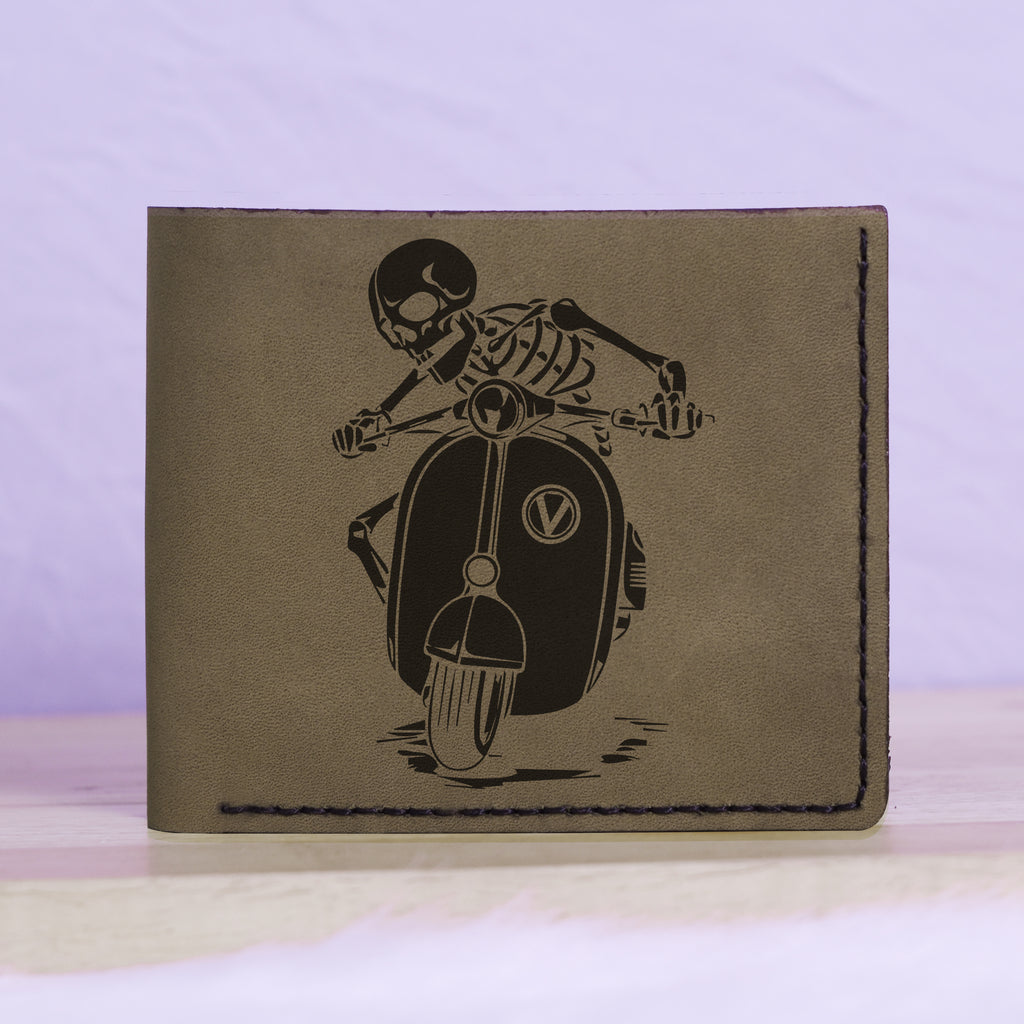 Men's Rock Style Skull Genuine Leather Blocking Bifold Wallet MHLT_01_GRN