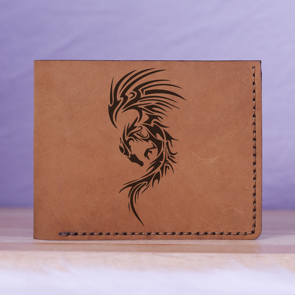 Men's Celtic Fire Dragon Handmade Genuine Leather Blocking Bifold Wallet MHLT_01_BRN