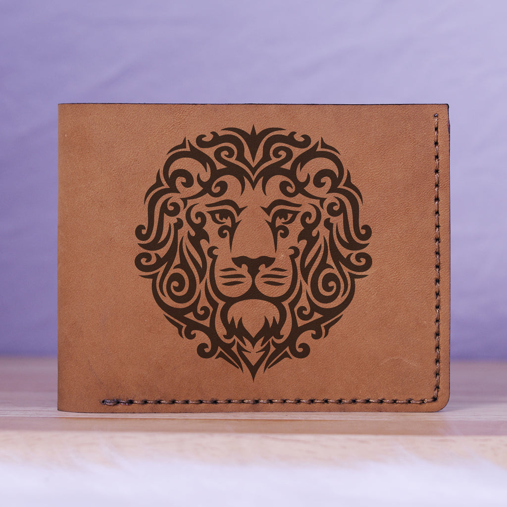 Men's Lion Tatoo Style Natural Genuine Leather Blocking Bifold Wallet MHLT_01_BRN