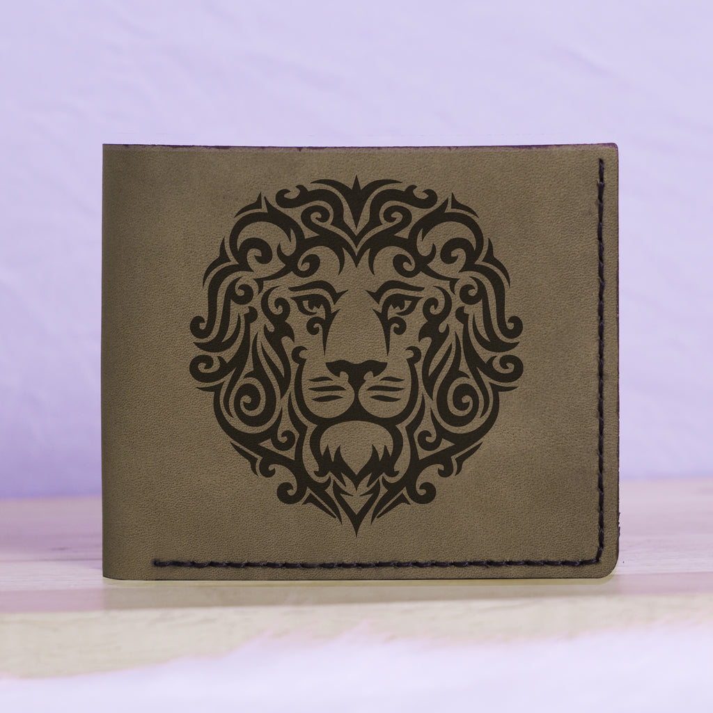 Men's Lion Tatoo Style Natural Genuine Leather Blocking Bifold Wallet MHLT_01_GRN