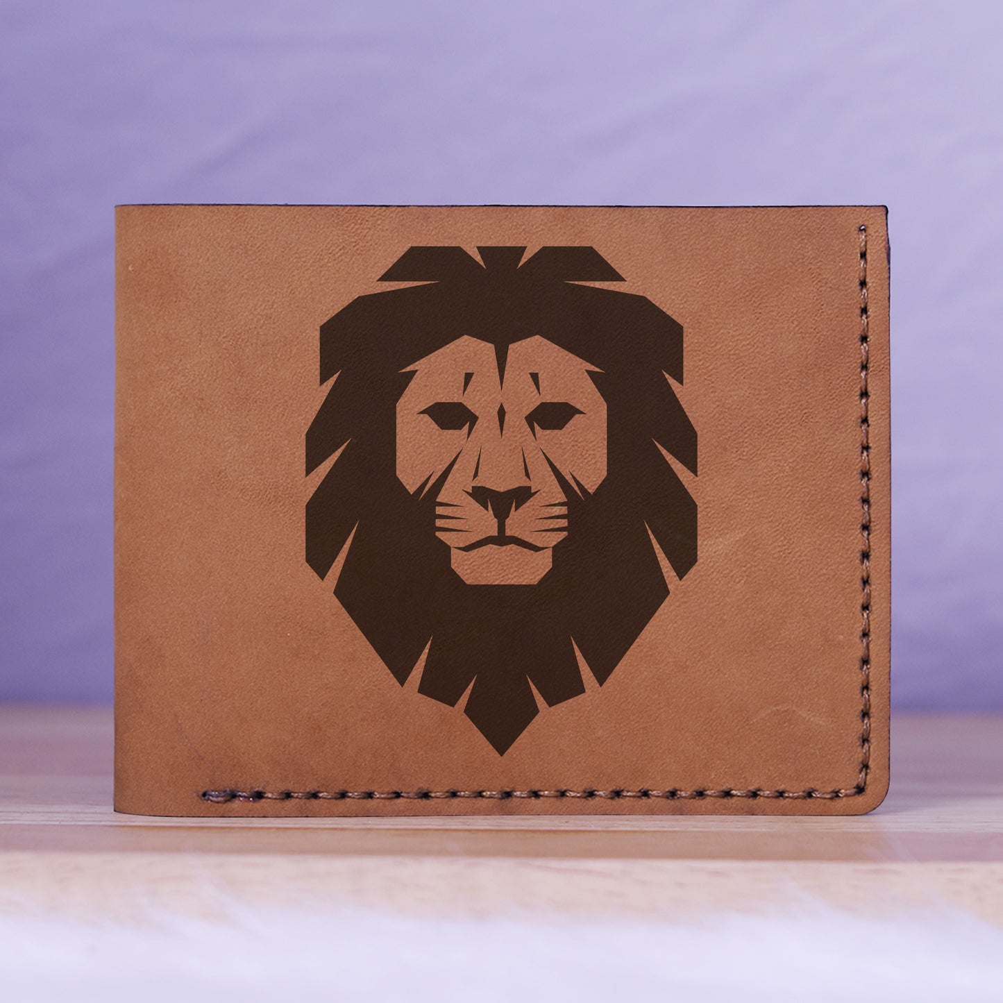Men's Lion Tatoo Style Natural Genuine Leather Blocking Bifold Wallet MHLT_01_BRN