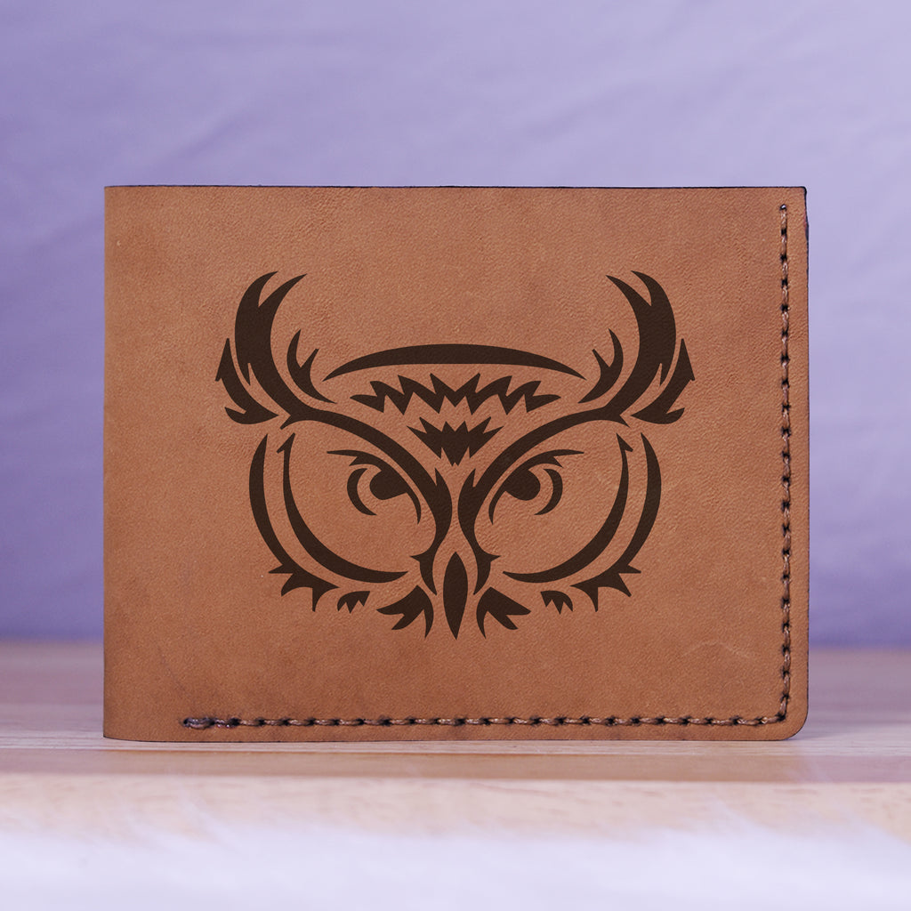 Men's Unique Owls Handmade Genuine Leather Blocking Bifold Wallet MHLT_01_BRN