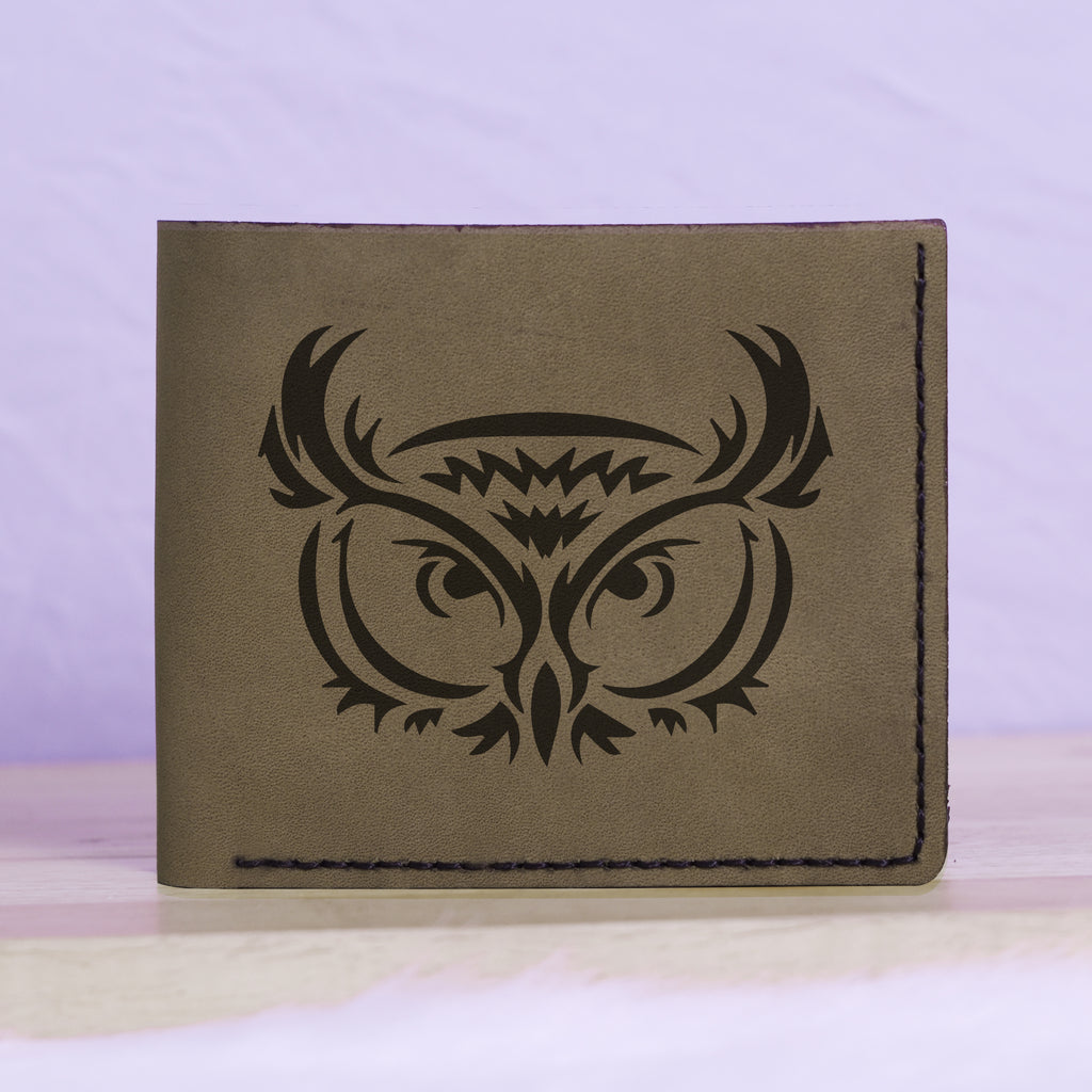 Men's Unique Owls Handmade Genuine Leather Blocking Bifold Wallet MHLT_01_GRN
