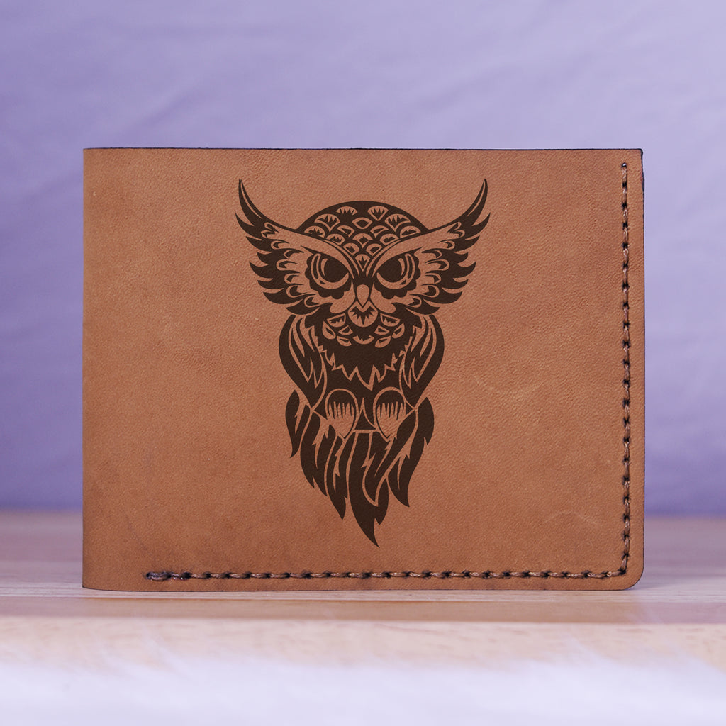 Men's Unique Owls Handmade Genuine Leather Blocking Bifold Wallet MHLT_01_BRN