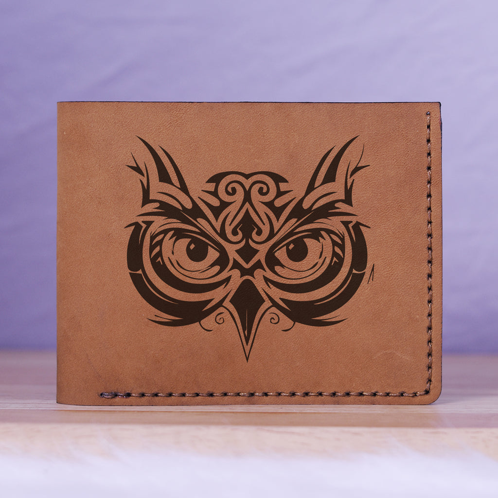 Men's Unique Owls Handmade Genuine Leather Blocking Bifold Wallet MHLT_01_BRN