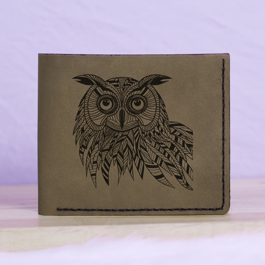 Men's Unique Owls Handmade Genuine Leather Blocking Bifold Wallet MHLT_01_GRN