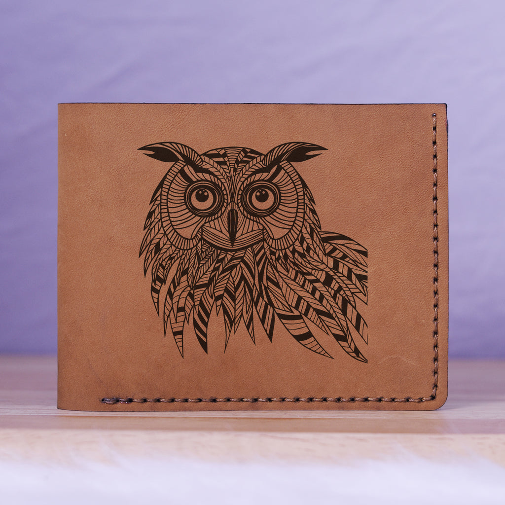 Men's Unique Owls Handmade Genuine Leather Blocking Bifold Wallet MHLT_01_BRN