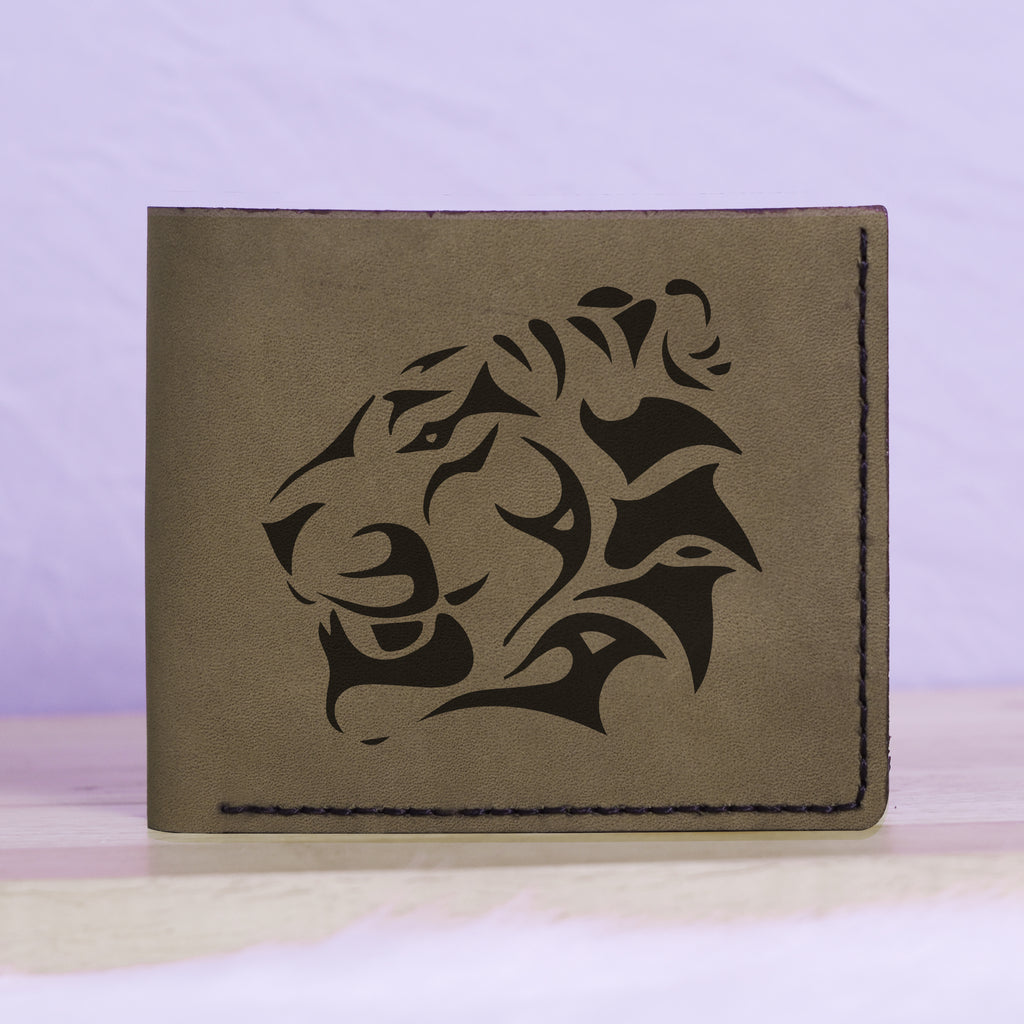 Men's Tribal Tiger Abstract Genuine Leather Blocking Bifold Wallet MHLT_01_GRN