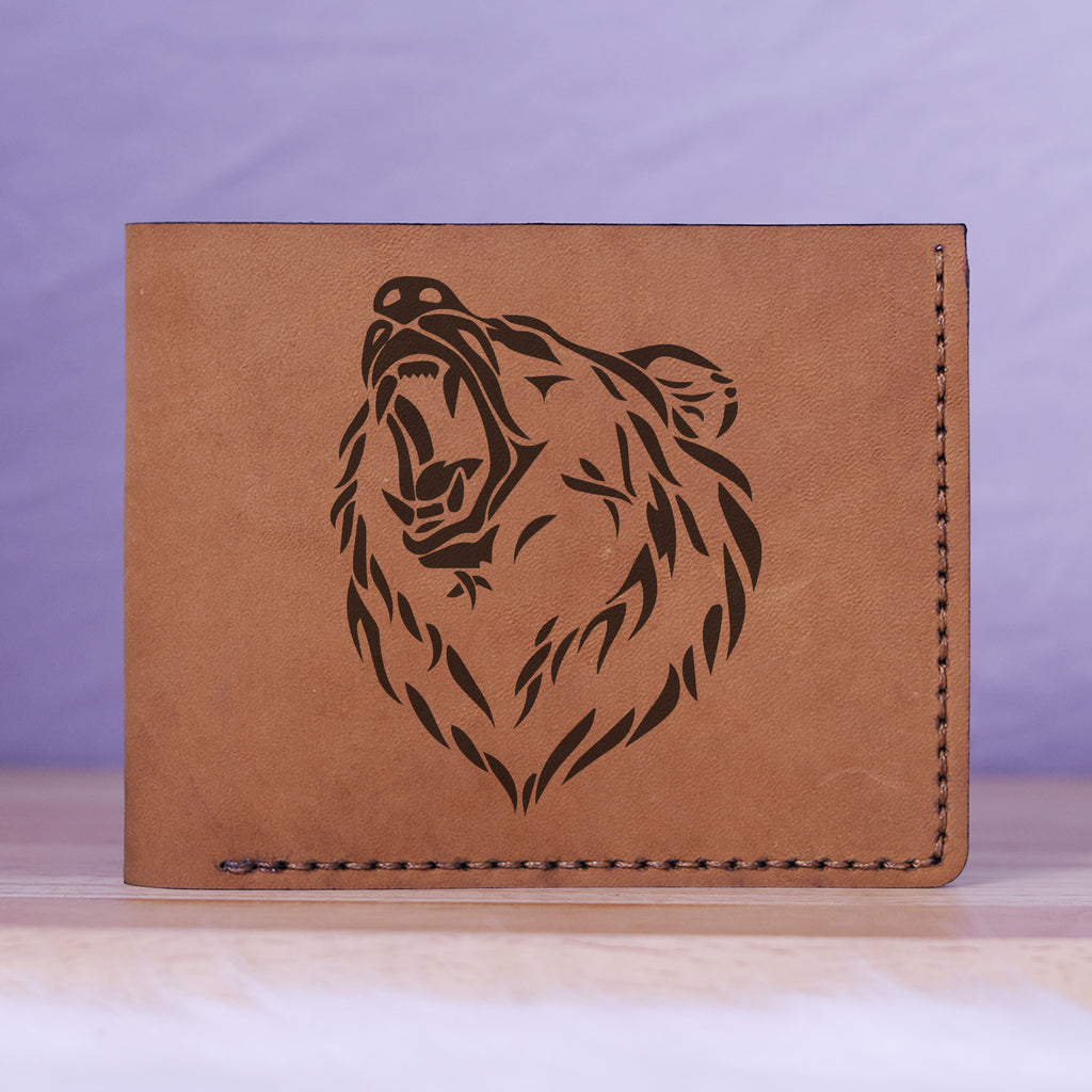 Men's Sharp Abstract Handmade Genuine Leather Blocking Bifold Wallet MHLT_01_BRN