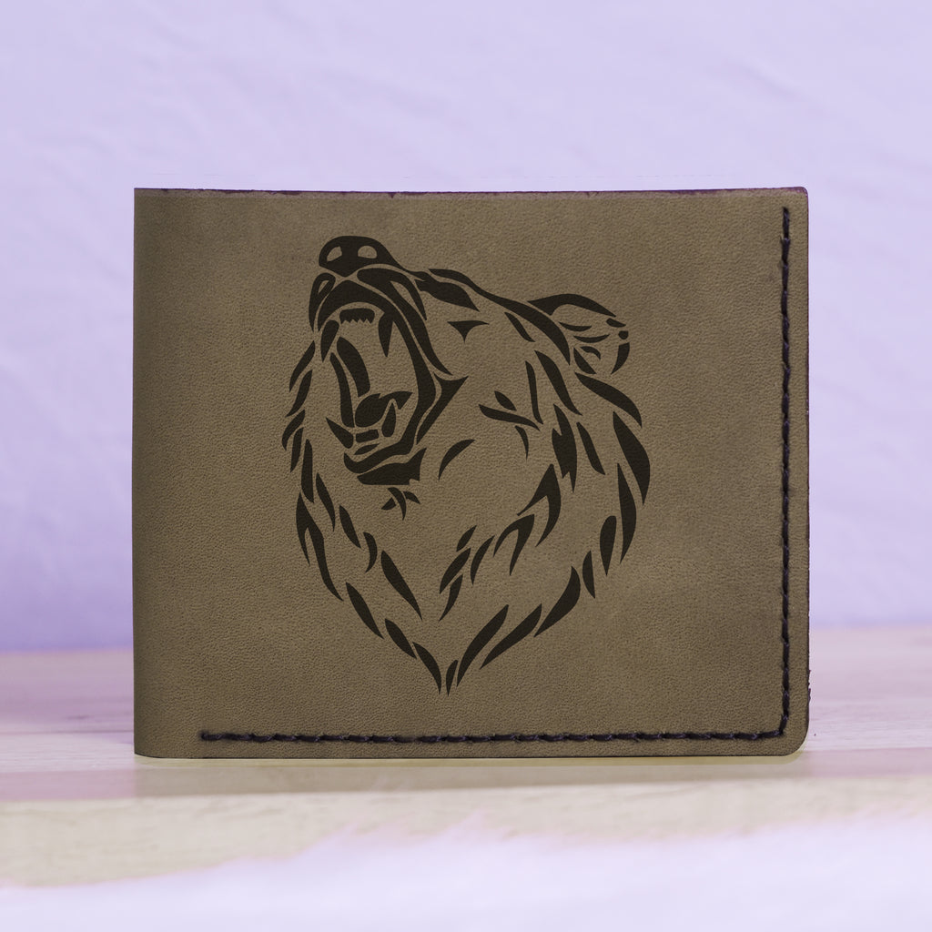 Men's Sharp Abstract Handmade Genuine Leather Blocking Bifold Wallet MHLT_01_GRN