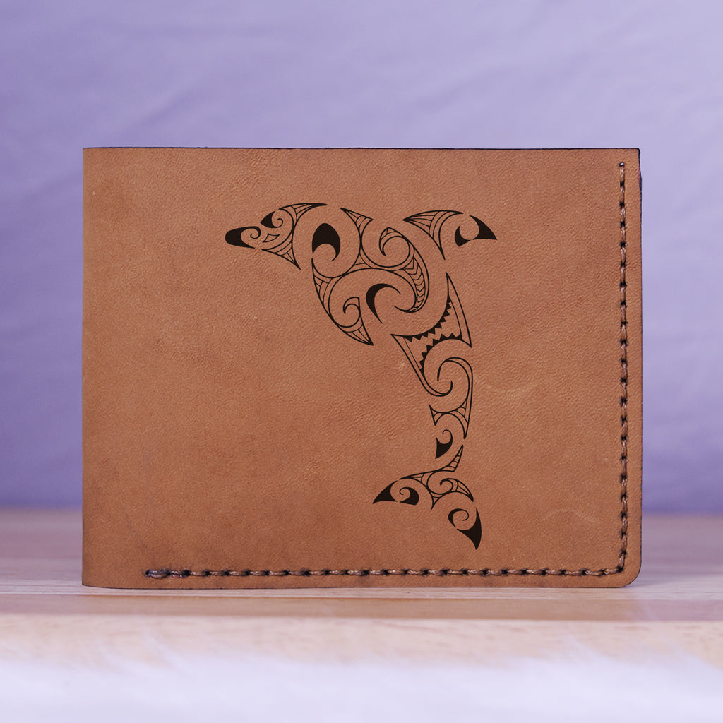 Men's Sharp Abstract Handmade Genuine Leather Blocking Bifold Wallet MHLT_01_BRN