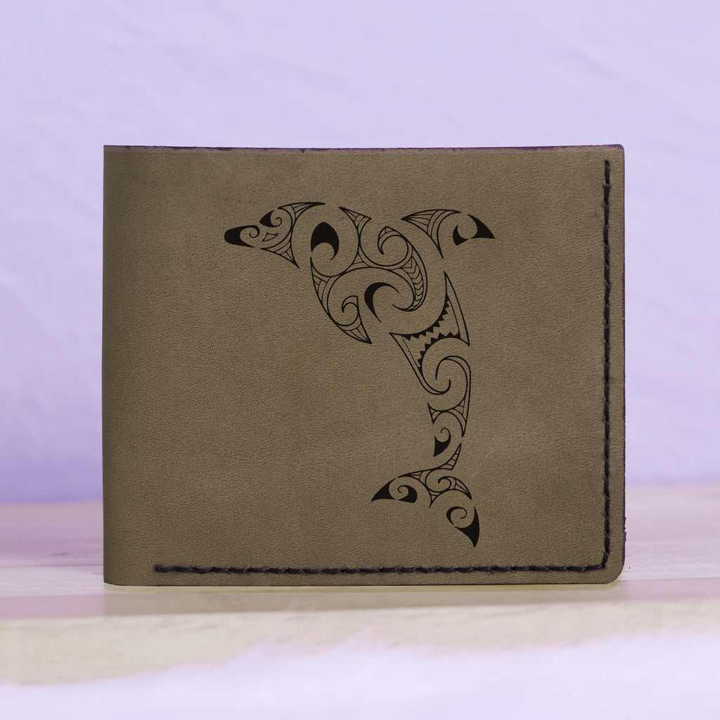 Men's Sharp Abstract Handmade Genuine Leather Blocking Bifold Wallet MHLT_01_GRN