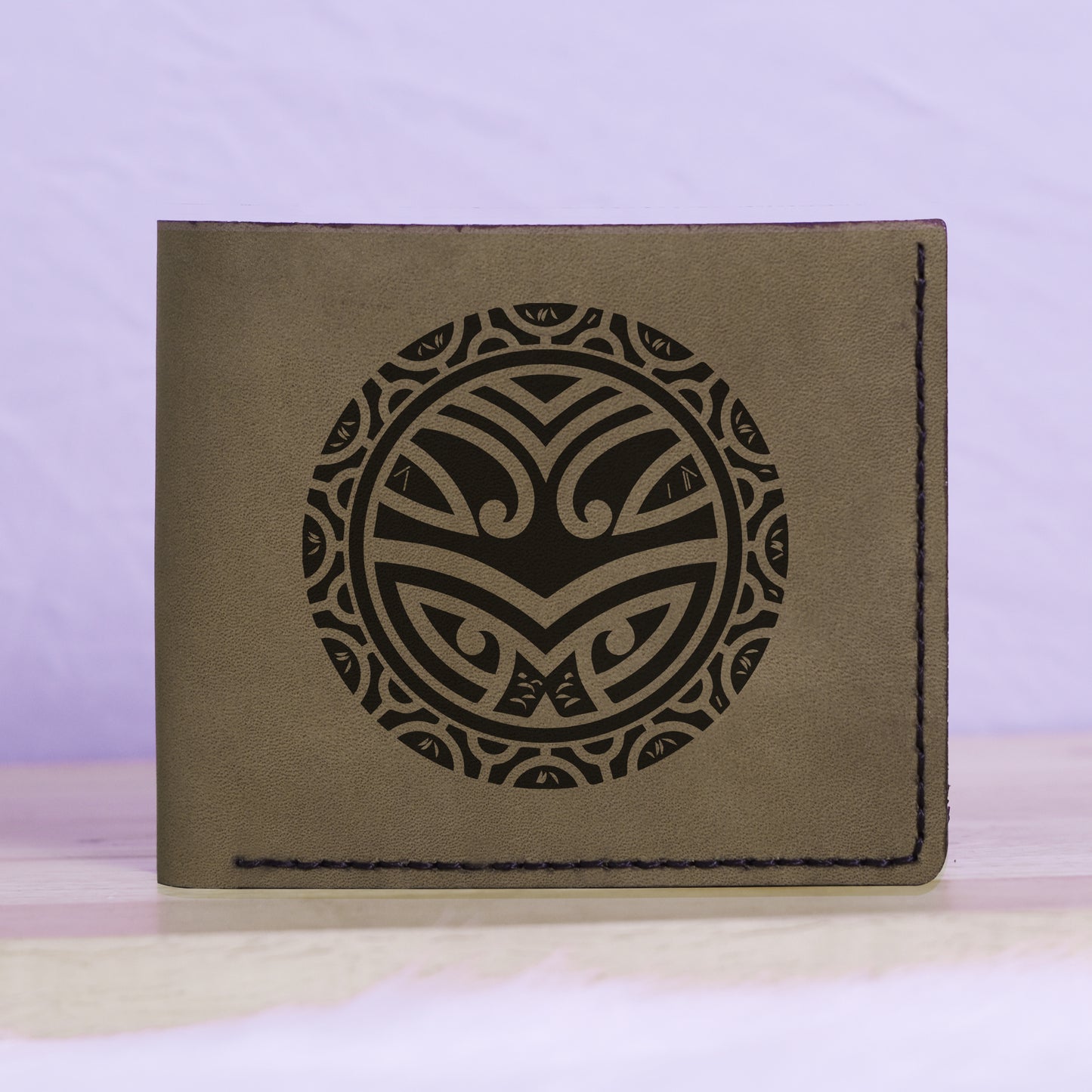Native American Skull & Symbol Genuine Leather Blocking Bifold Wallet MHLT_01_GRN
