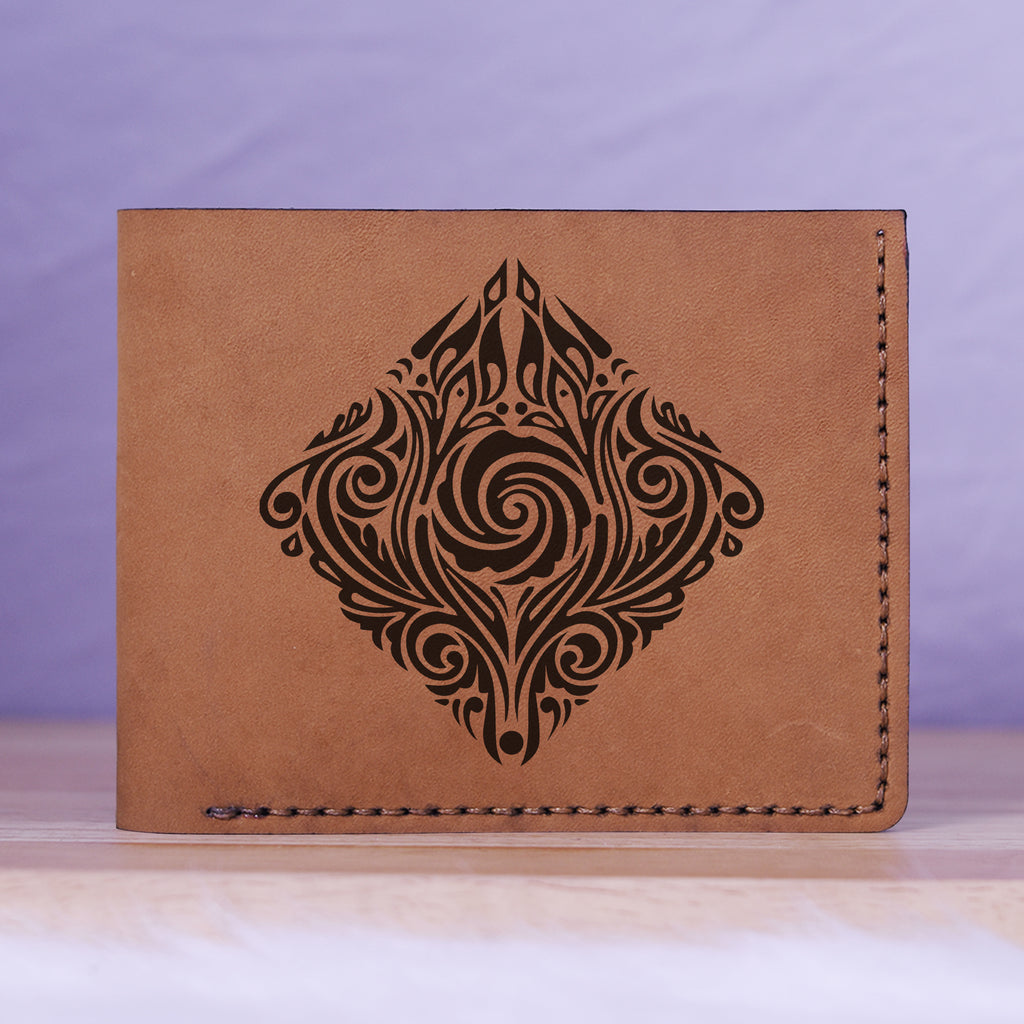 Native American Skull & Symbol Genuine Leather Blocking Bifold Wallet MHLT_01_BRN