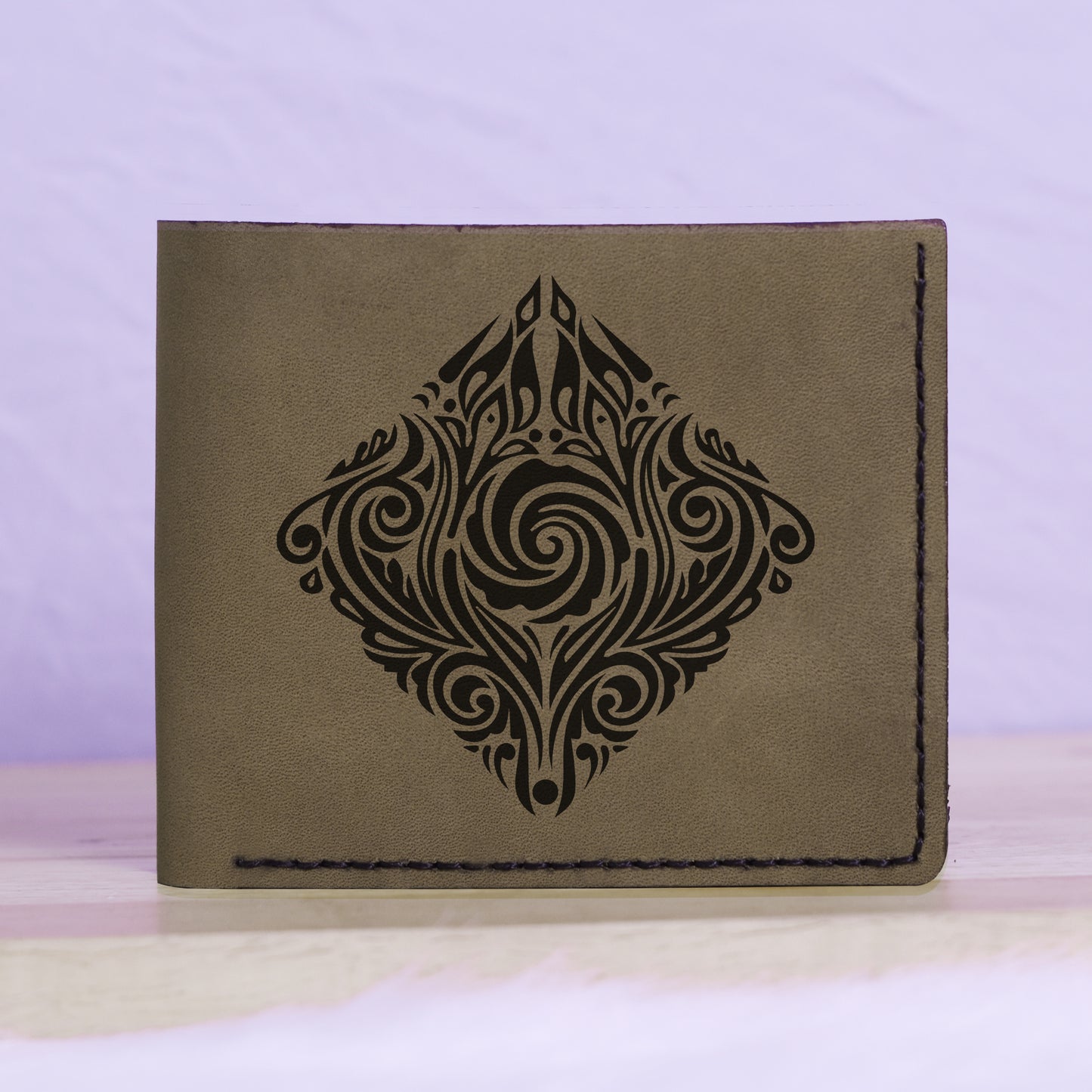 Native American Skull & Symbol Genuine Leather Blocking Bifold Wallet MHLT_01_GRN