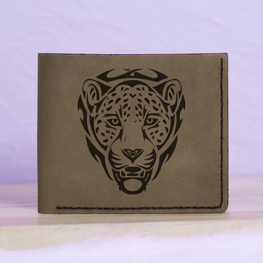 Men's Tribal Tiger Abstract Genuine Leather Blocking Bifold Wallet MHLT_01_GRN