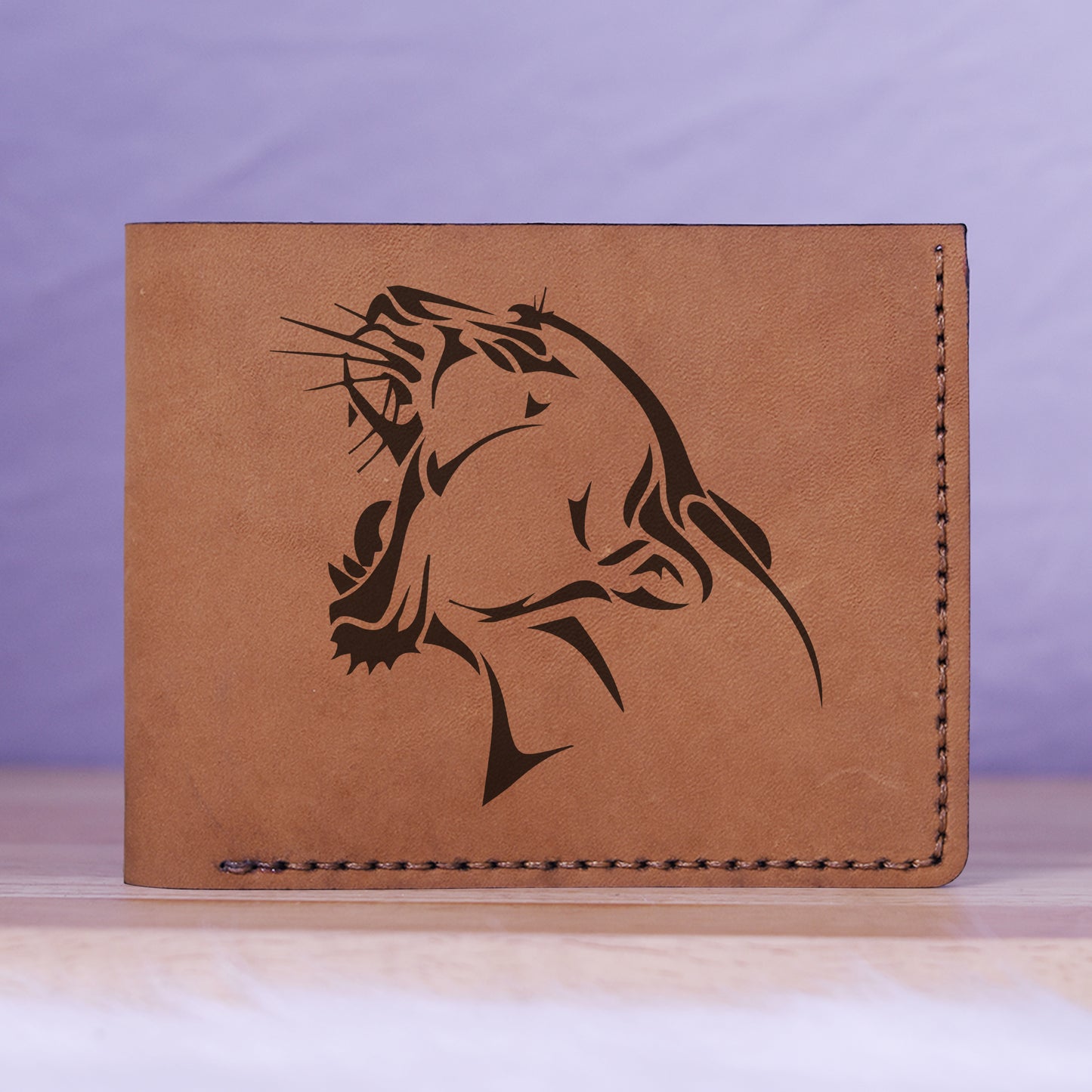Men's Sharp Abstract Handmade Genuine Leather Blocking Bifold Wallet MHLT_01_BRN