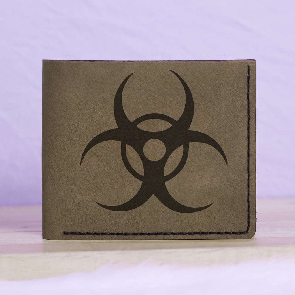 Native American Skull & Symbol Genuine Leather Blocking Bifold Wallet MHLT_01_GRN