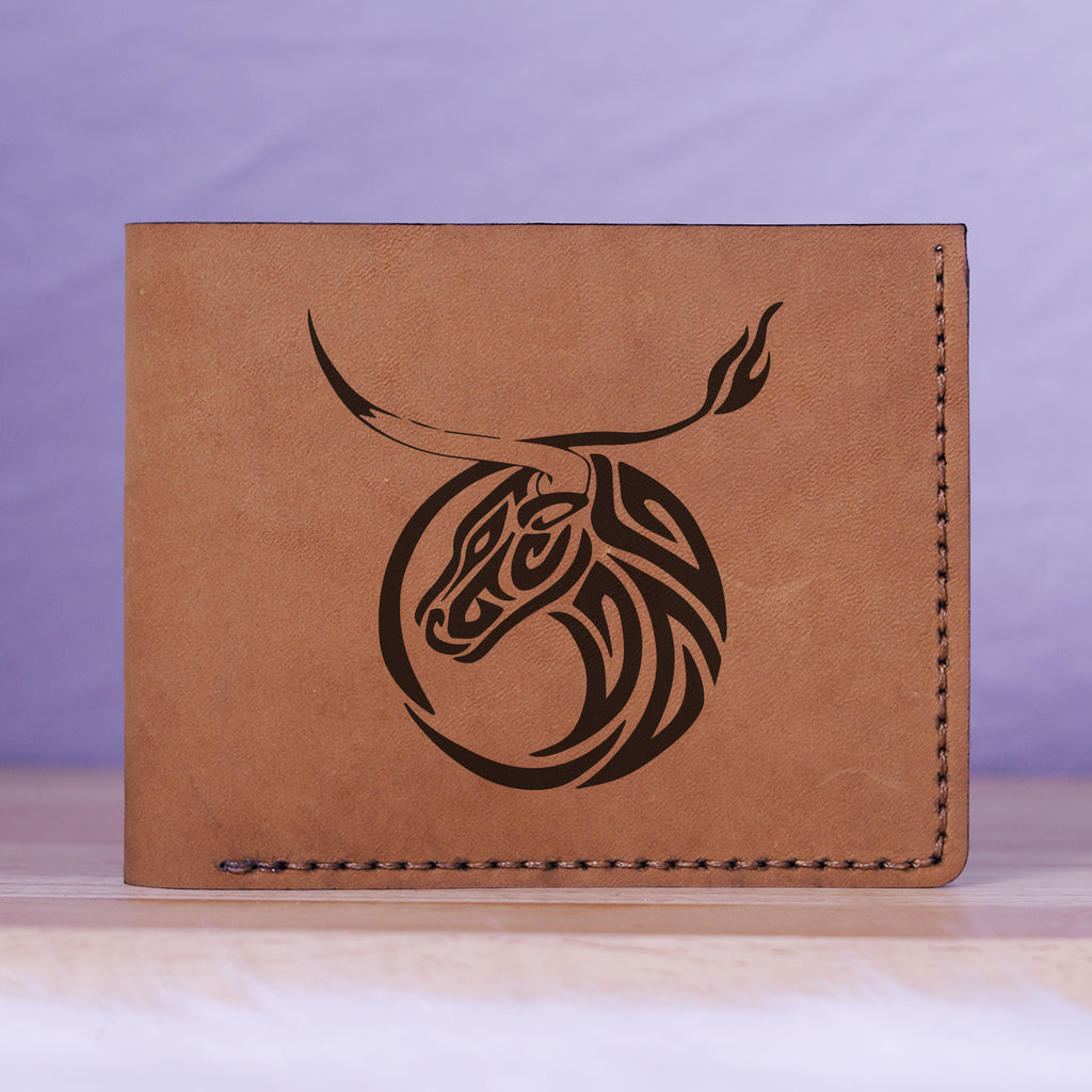 Men's Sharp Abstract Handmade Genuine Leather Blocking Bifold Wallet MHLT_01_BRN