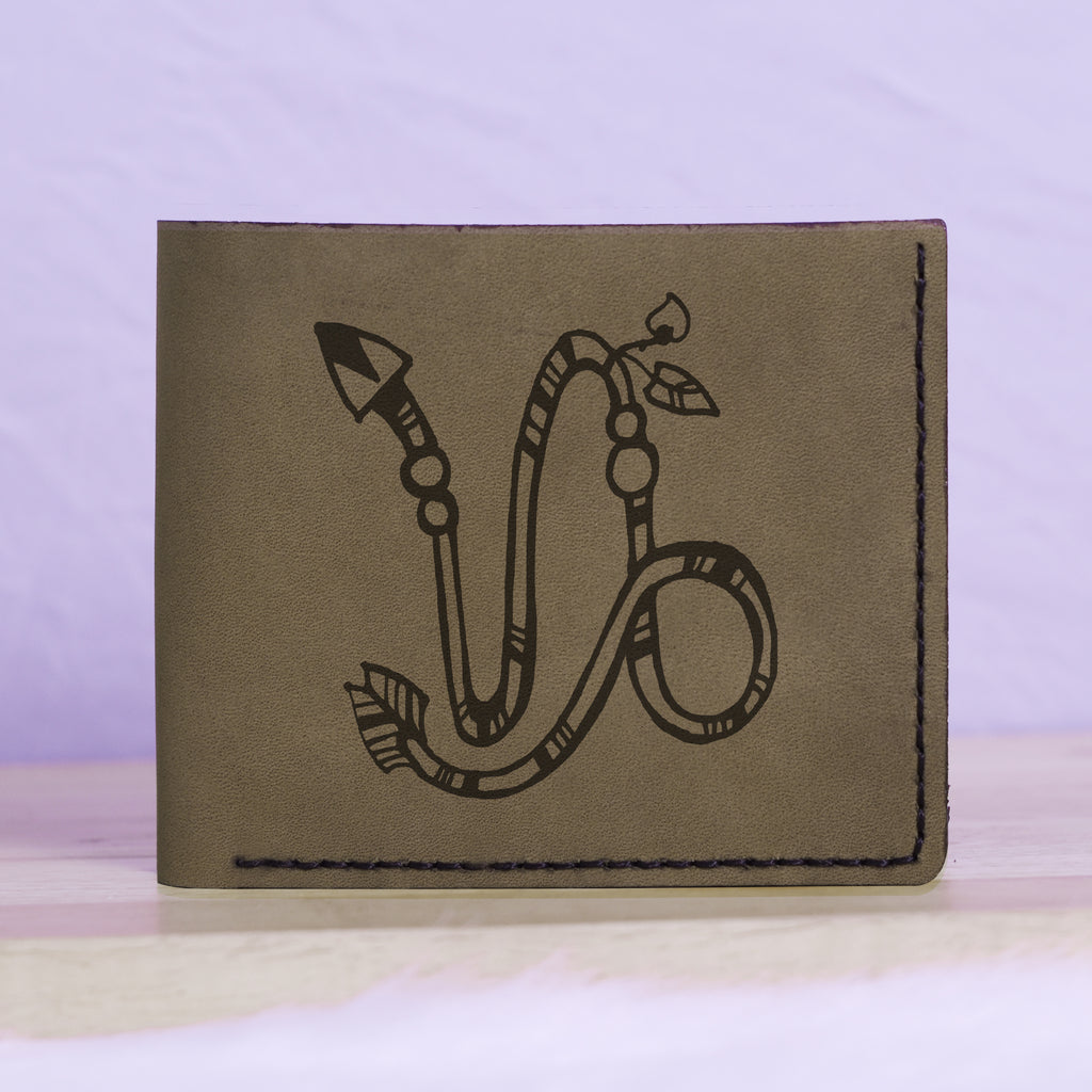 Men's Astrology Horoscope 3 Genuine Leather Blocking Bifold Wallet MHLT_01_GRN
