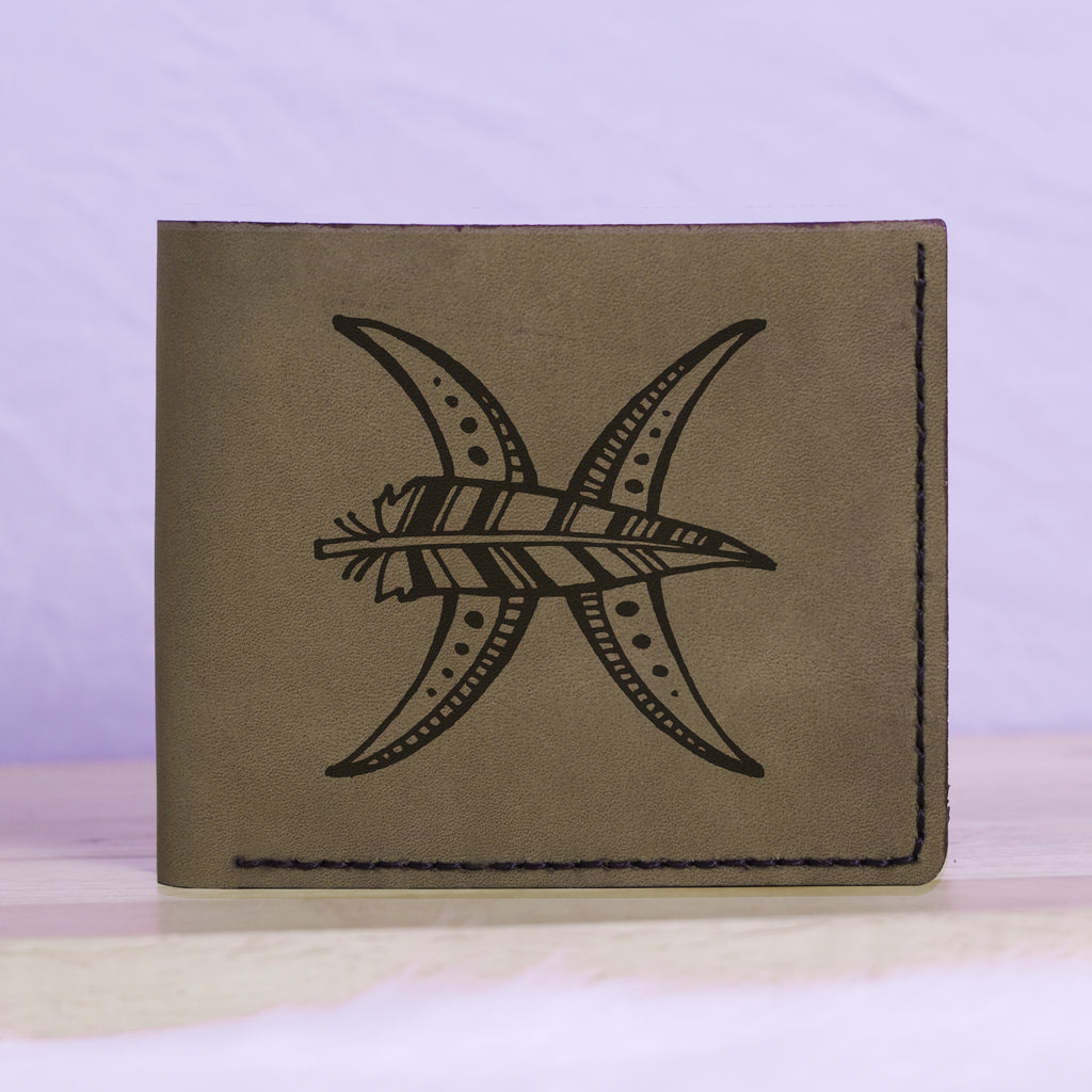 Men's Astrology Horoscope 3 Genuine Leather Blocking Bifold Wallet MHLT_01_GRN