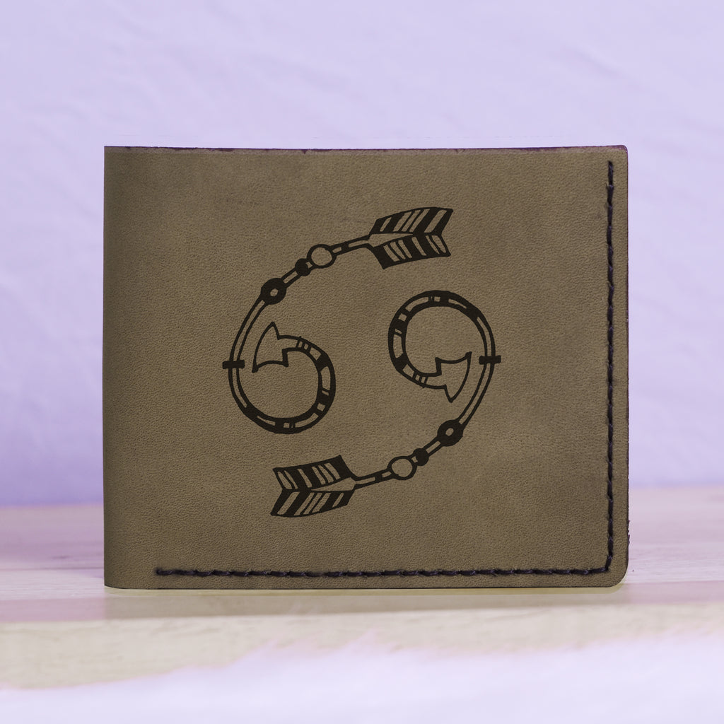 Men's Astrology Horoscope 3 Genuine Leather Blocking Bifold Wallet MHLT_01_GRN