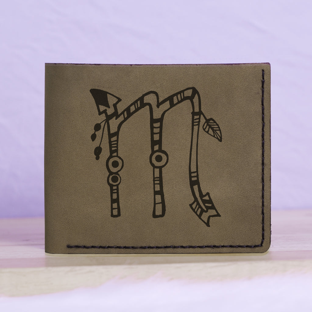 Men's Astrology Horoscope 3 Genuine Leather Blocking Bifold Wallet MHLT_01_GRN