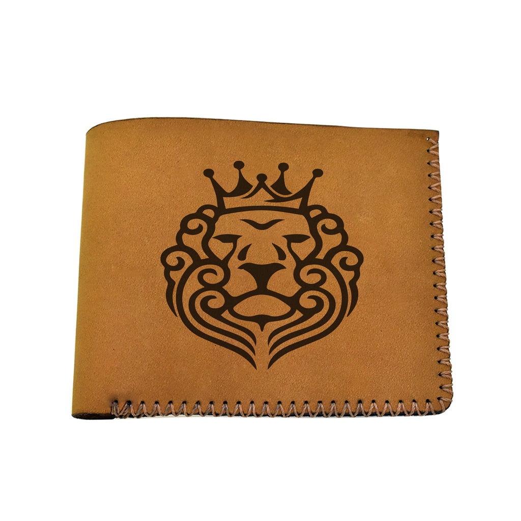 Men's Lion Tatoo Style Natural Genuine Leather Blocking Bifold Wallet MHLT_02_BRN