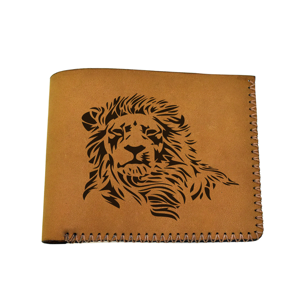 Men's Lion Tatoo Style Natural Genuine Leather Blocking Bifold Wallet MHLT_02_BRN