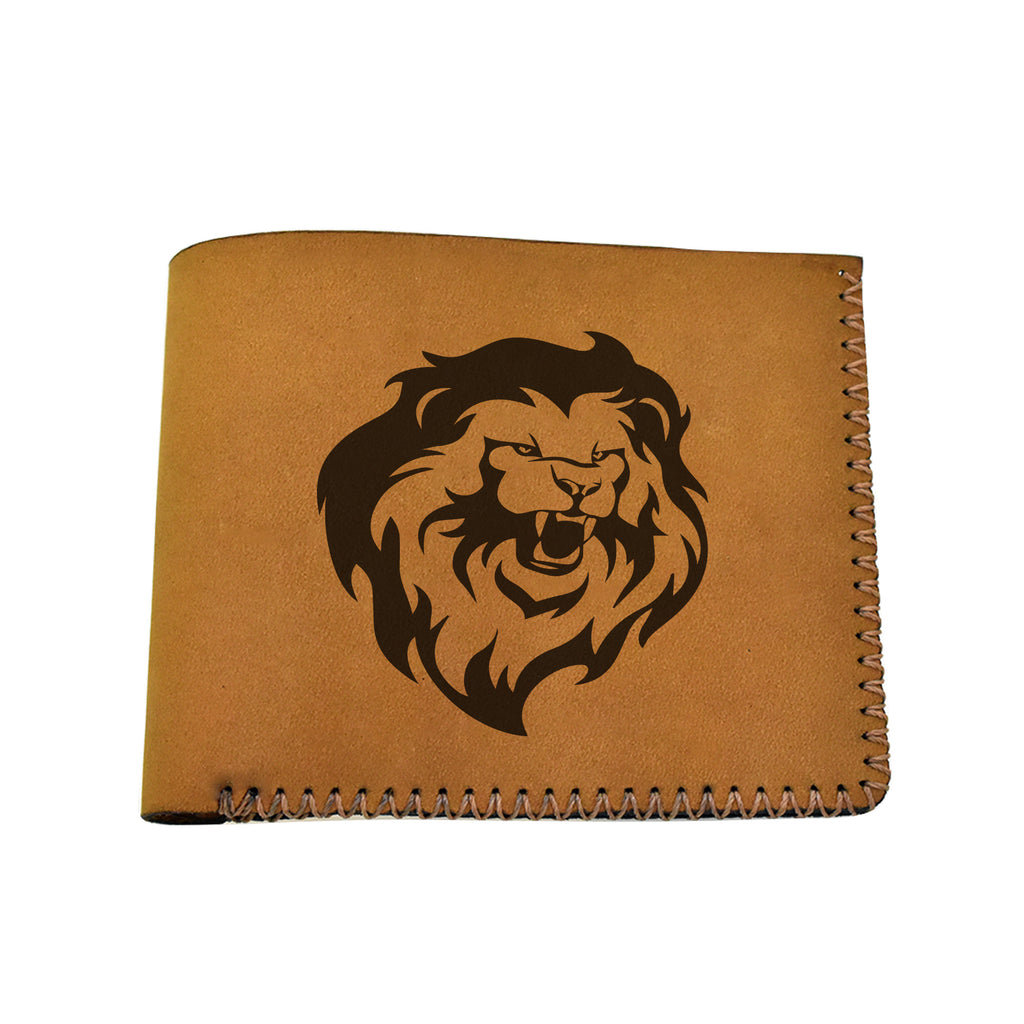 Men's Lion Tatoo Style Natural Genuine Leather Blocking Bifold Wallet MHLT_02_BRN