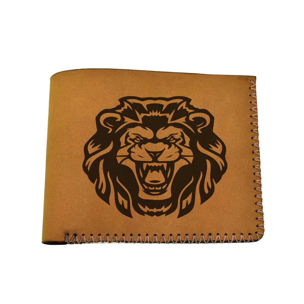 Men's Lion Tatoo Style Natural Genuine Leather Blocking Bifold Wallet MHLT_02_BRN