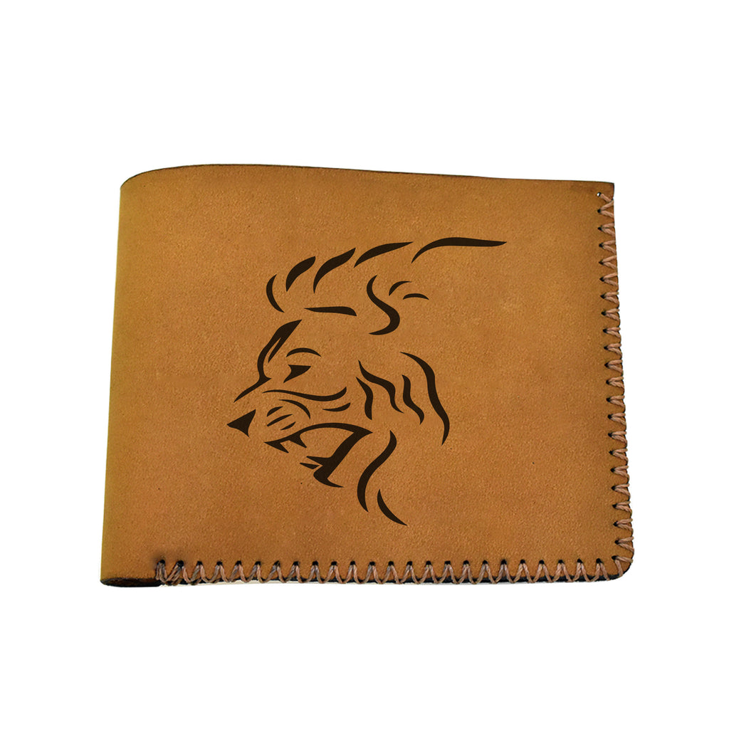 Men's Lion Tatoo Style Natural Genuine Leather Blocking Bifold Wallet MHLT_02_BRN