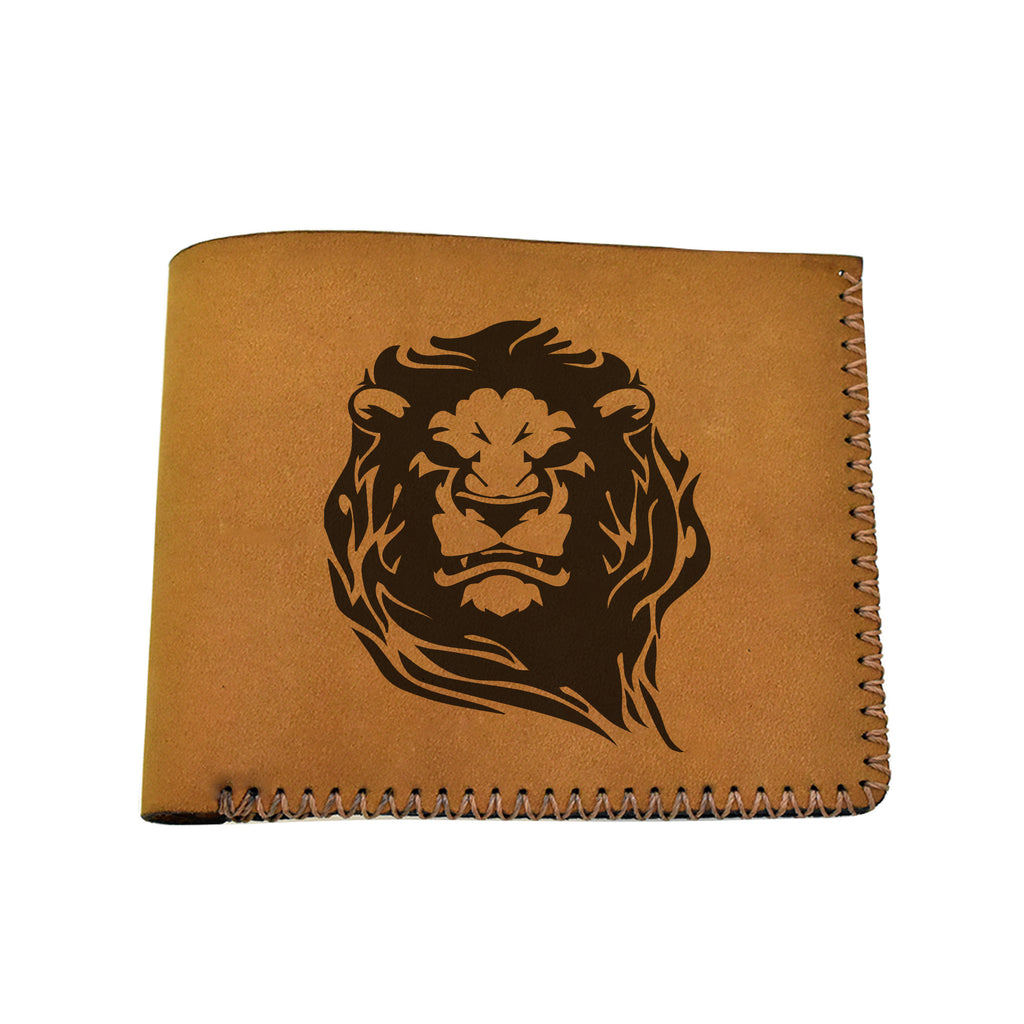 Men's Lion Tatoo Style Natural Genuine Leather Blocking Bifold Wallet MHLT_02_BRN