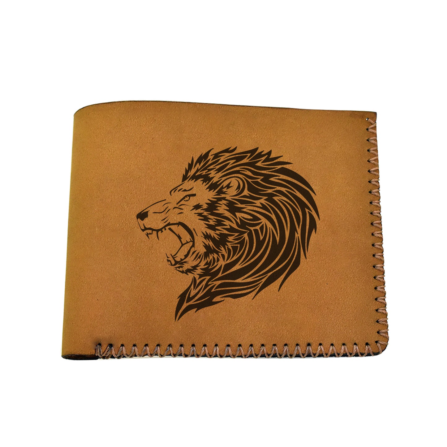 Men's Lion Tatoo Style Natural Genuine Leather Blocking Bifold Wallet MHLT_02_BRN