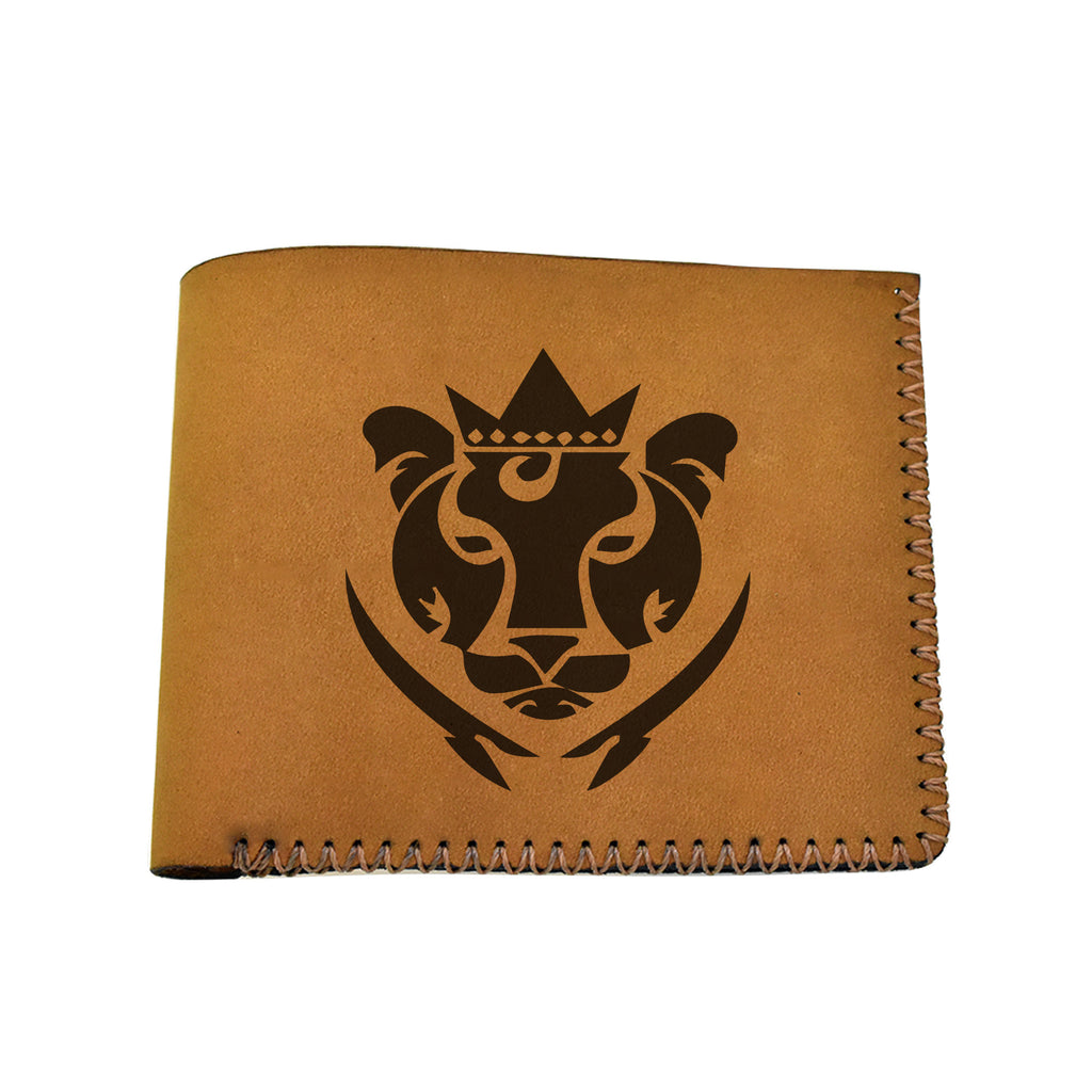 Men's Lion Tatoo Style Natural Genuine Leather Blocking Bifold Wallet MHLT_02_BRN