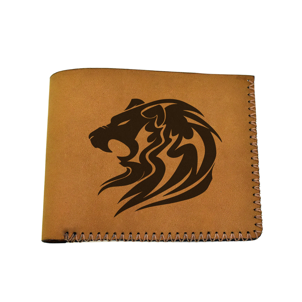 Men's Lion Tatoo Style Natural Genuine Leather Blocking Bifold Wallet MHLT_02_BRN