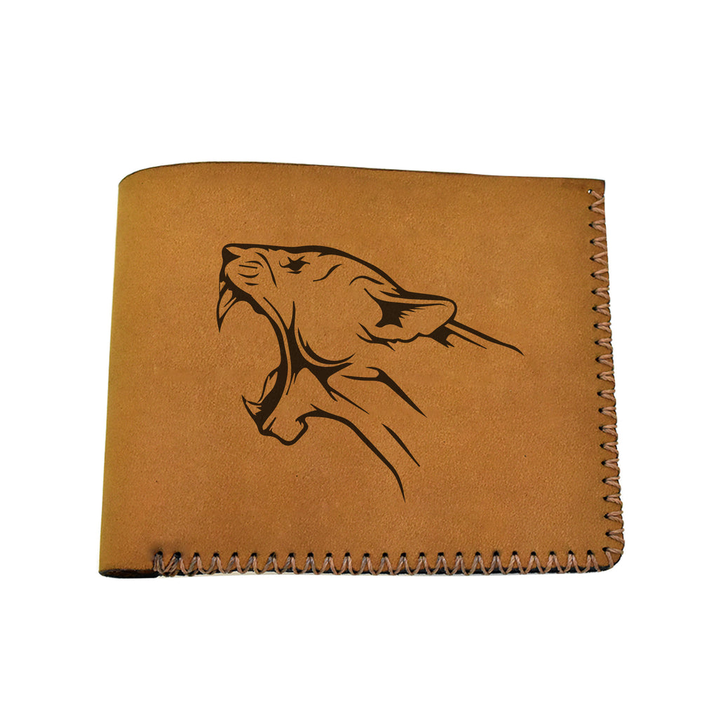 Men's Lion Tatoo Style Natural Genuine Leather Blocking Bifold Wallet MHLT_02_BRN