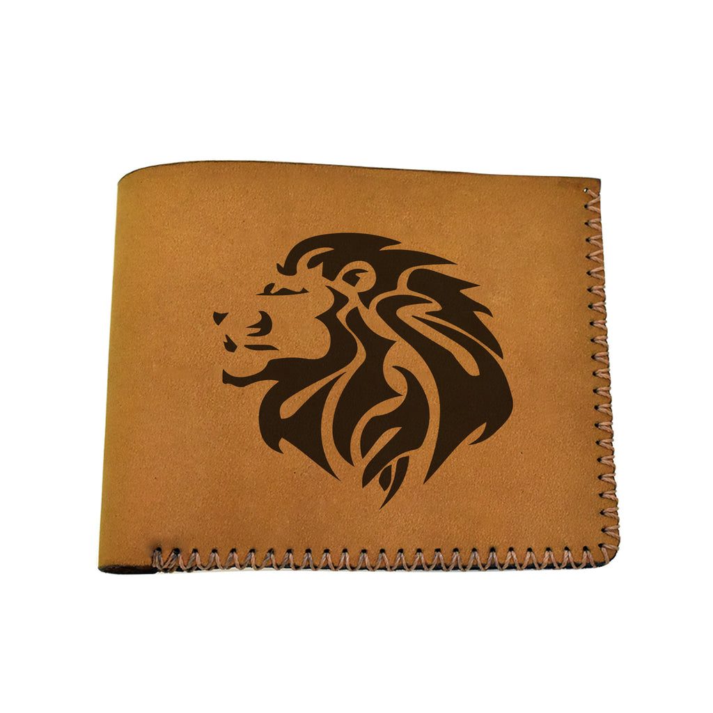 Men's Lion Tatoo Style Natural Genuine Leather Blocking Bifold Wallet MHLT_02_BRN