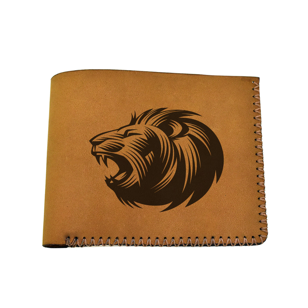 Men's Lion Tatoo Style Natural Genuine Leather Blocking Bifold Wallet MHLT_02_BRN