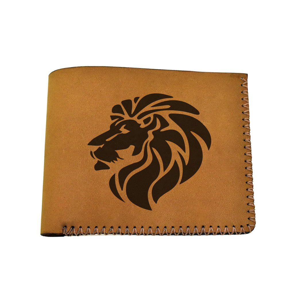 Men's Lion Tatoo Style Natural Genuine Leather Blocking Bifold Wallet MHLT_02_BRN