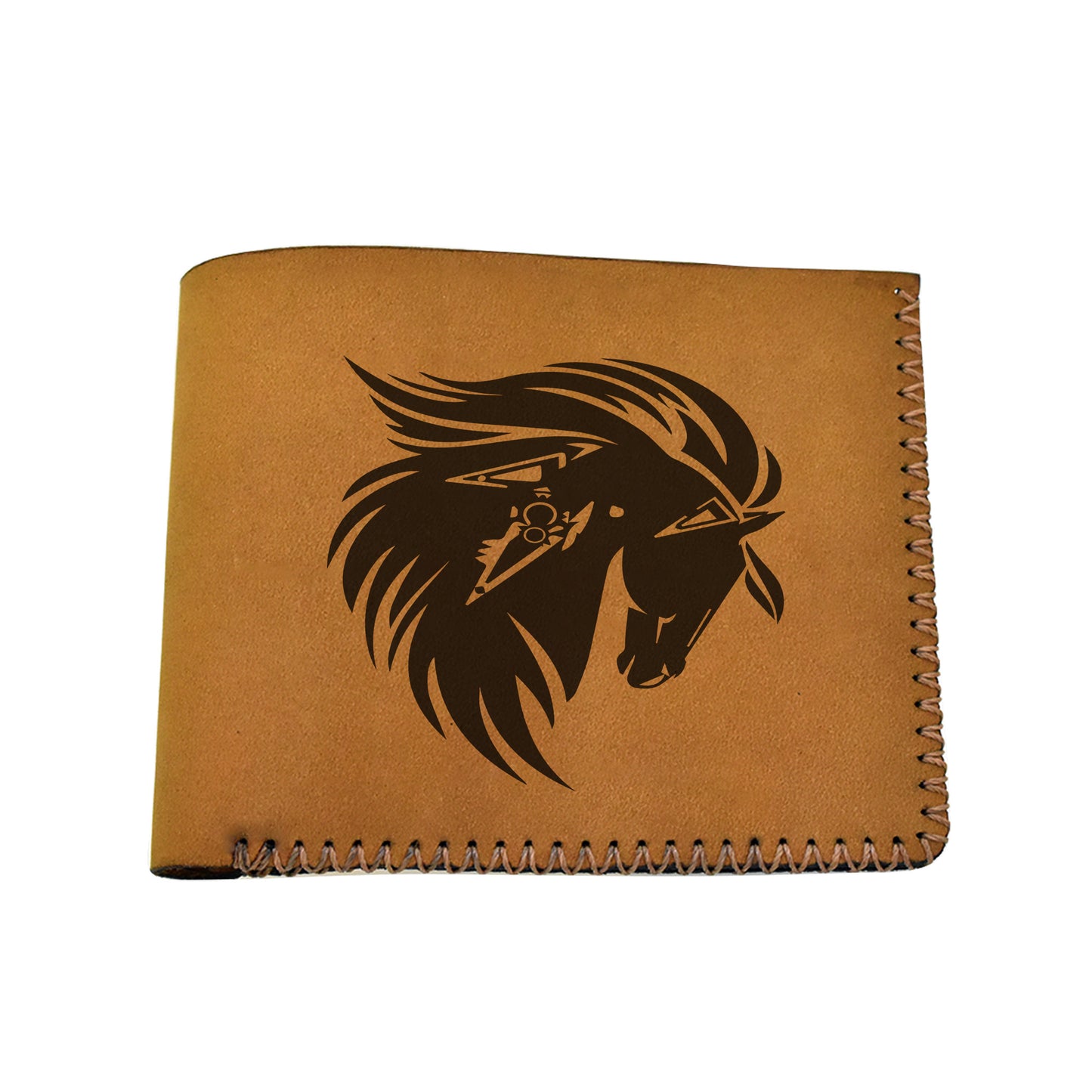 Men's Tribal Horse 2 Handmade Genuine Leather Blocking Bifold Wallet MHLT_02_BRN
