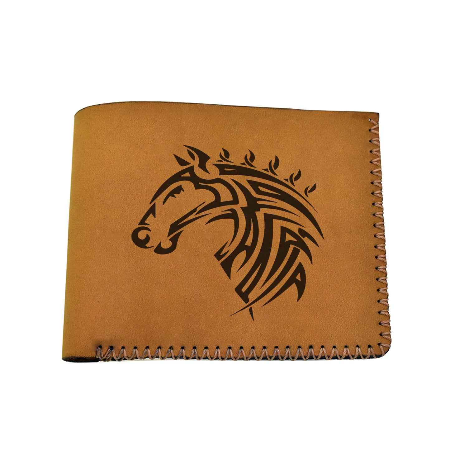 Men's Tribal Horse 2 Handmade Genuine Leather Blocking Bifold Wallet MHLT_02_BRN