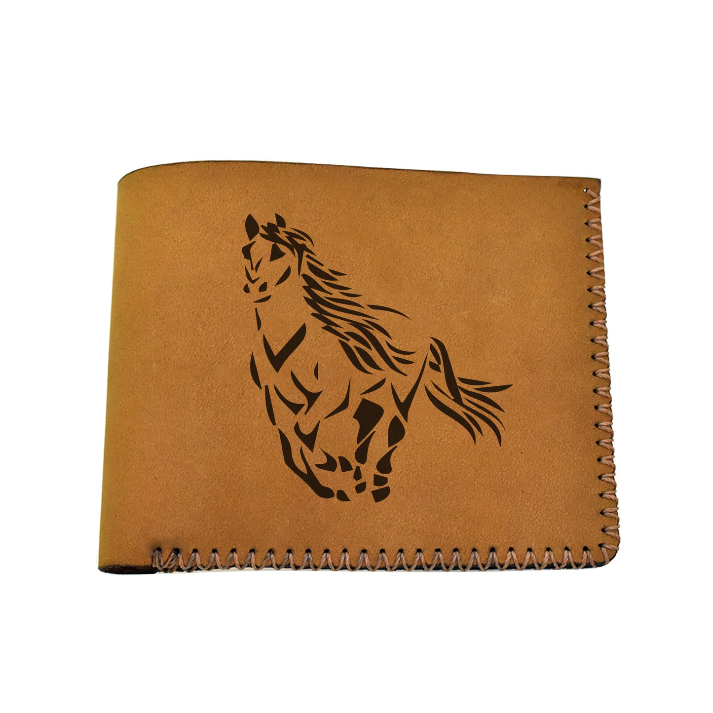 Men's Tribal Horse 2 Handmade Genuine Leather Blocking Bifold Wallet MHLT_02_BRN