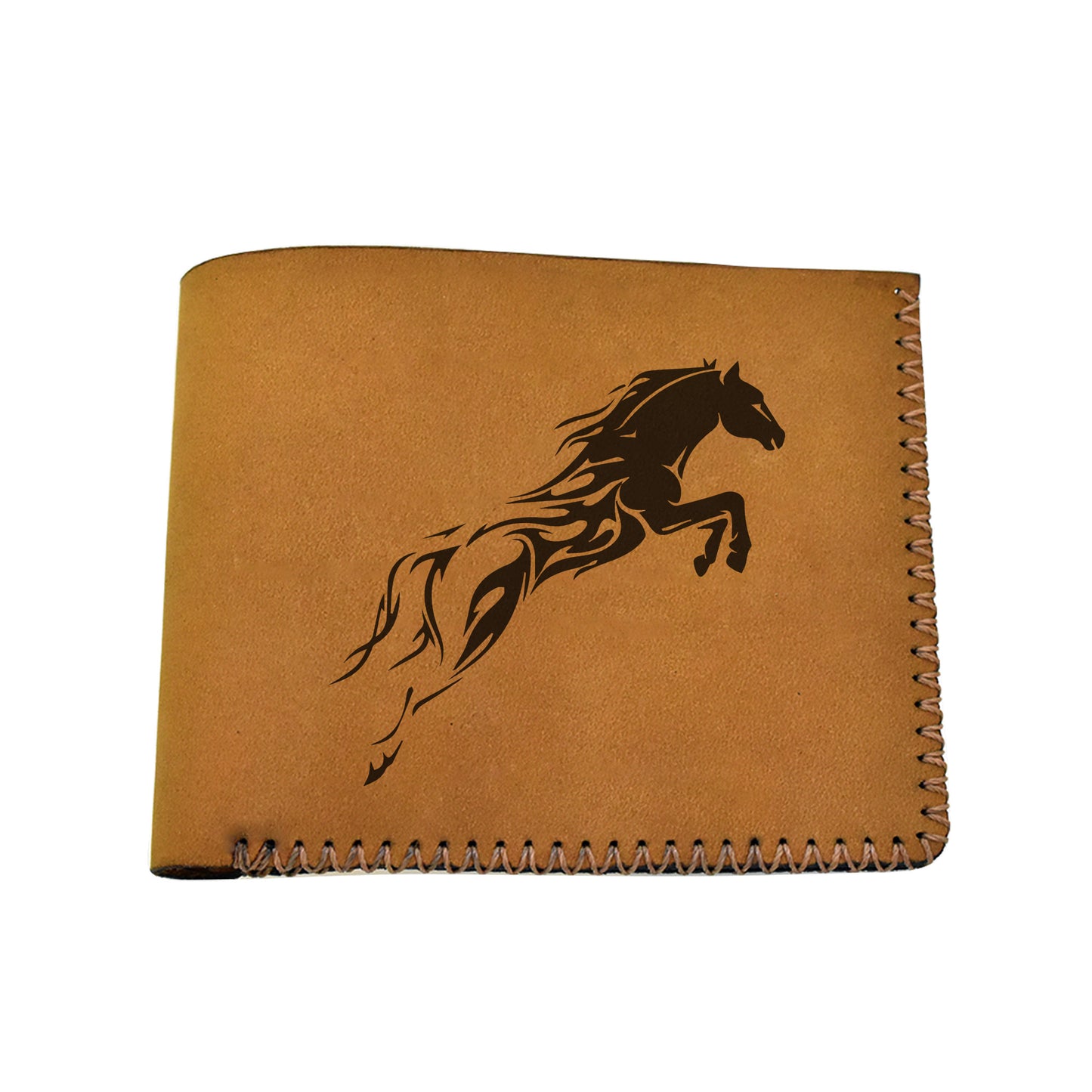 Men's Tribal Horse 2 Handmade Genuine Leather Blocking Bifold Wallet MHLT_02_BRN