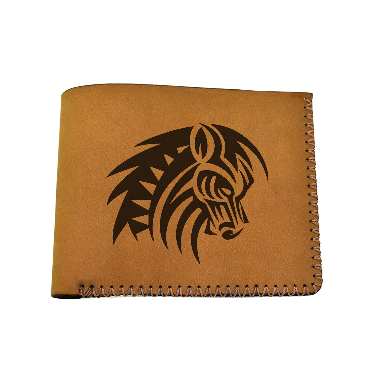 Men's Tribal Horse 2 Handmade Genuine Leather Blocking Bifold Wallet MHLT_02_BRN