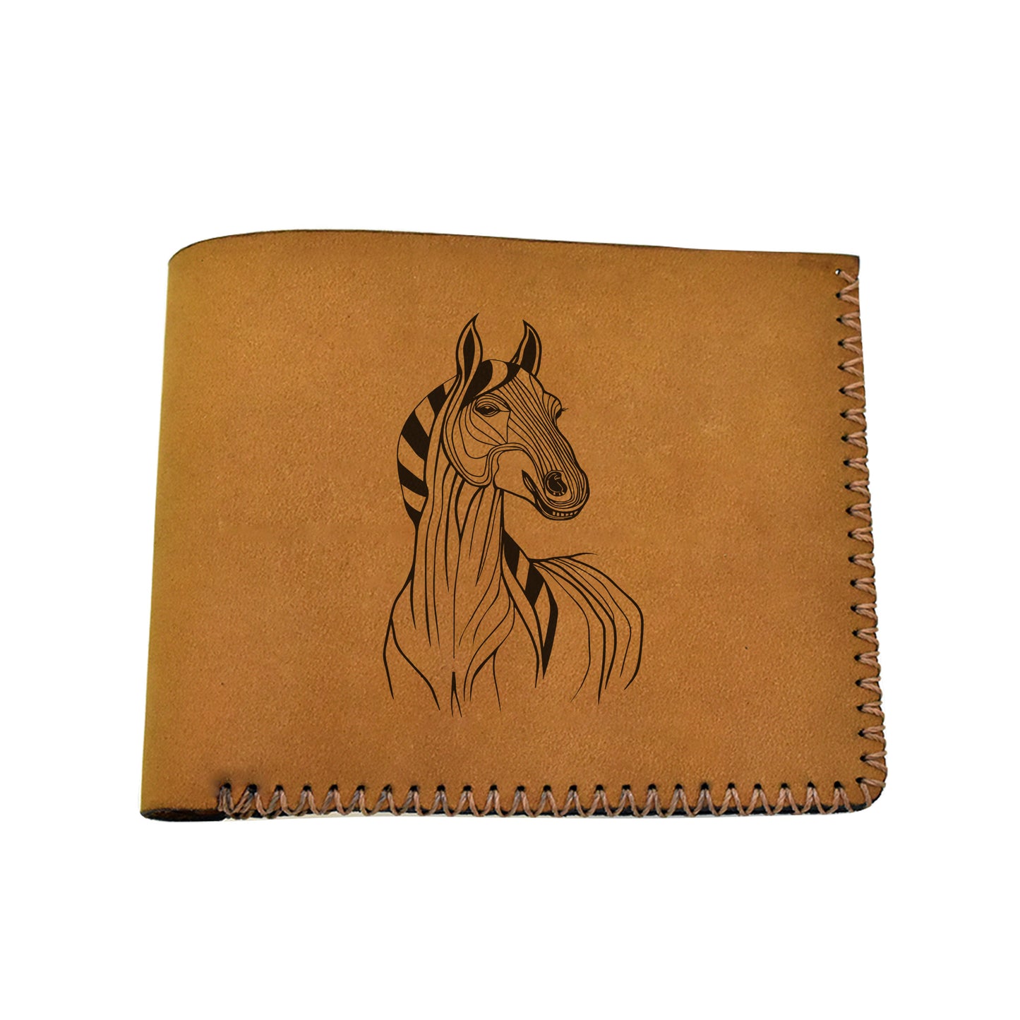 Men's Tribal Horse 2 Handmade Genuine Leather Blocking Bifold Wallet MHLT_02_BRN