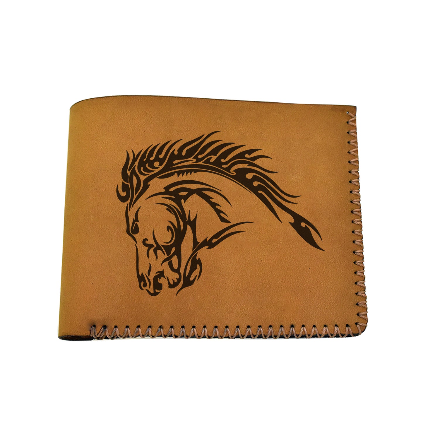 Men's Tribal Horse 2 Handmade Genuine Leather Blocking Bifold Wallet MHLT_02_BRN