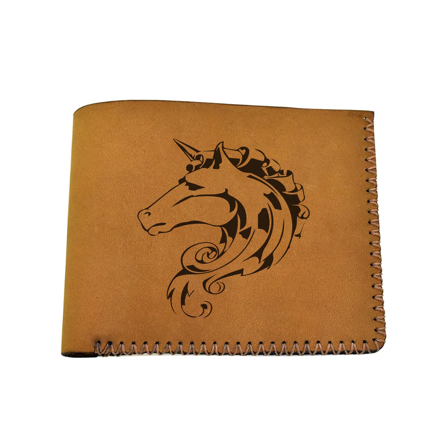 Men's Tribal Horse 2 Handmade Genuine Leather Blocking Bifold Wallet MHLT_02_BRN